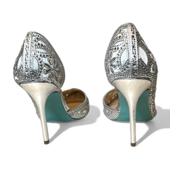 Betsey Johnson Embellished SB-Chic Silver Rhinestone D'Orsay Pumps Heels Size 10 - Picture 7 of 15